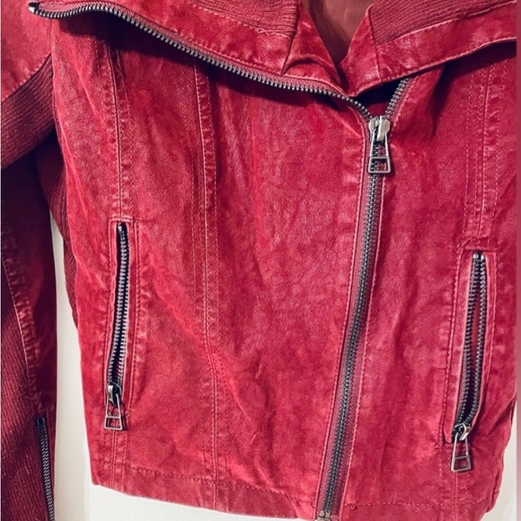 Red Faux Suede Jacket, women size small - Picture 3 of 10